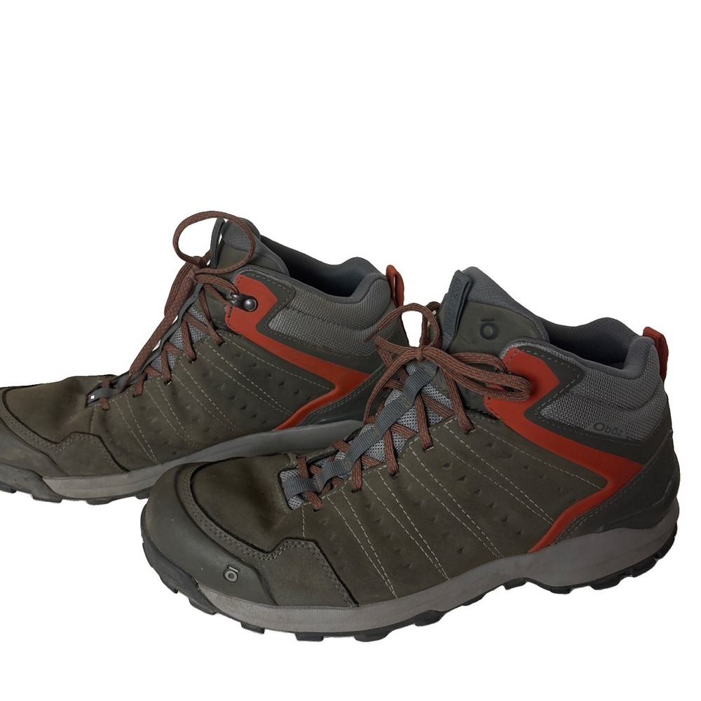 Oboz Sypes Mid B-Dry Mens Gray brownOrange Leather Waterproof Hiking Boots US 13